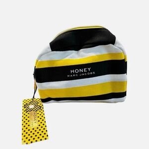 Marc Jacobs Yellow Black White Striped Zip Cosmetic Pouch